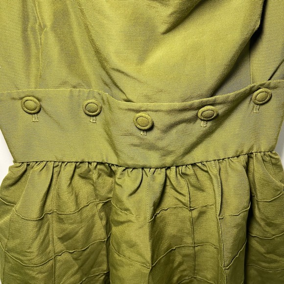 Women's Maeve Anthropologie Green Button Dress Silk Blend Size 4P - Picture 5 of 8
